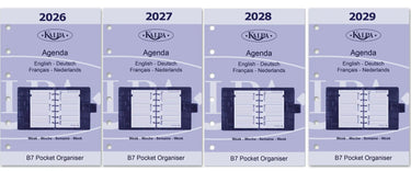6236-26-27-28-29 125 x 80 mm Pocket 6 Ring Linder Inserts Weekly en de Fr 2026 2027 2028 2029